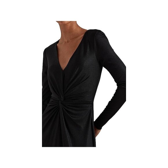 Lauren Ralph Lauren Womens Twist Front Foil Print Jersey Gown Black Size 2 NWT - Picture 2 of 6